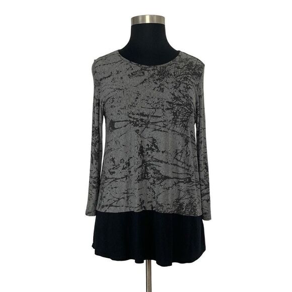 Comfy USA L Gray Black Tunic Top Layered Art To Wear Abstract Lagenlook Fits XL - Picture 1 of 9